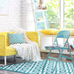 Nirvana Teal Blue  White Outdoor Rug
