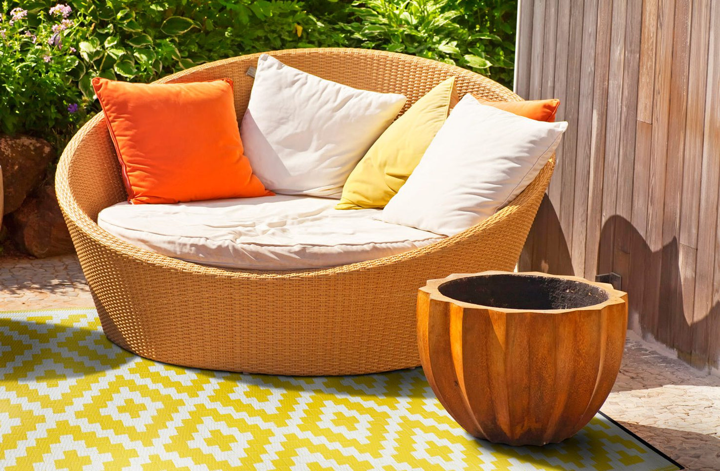 Nirvana Yellow  White Outdoor Rug