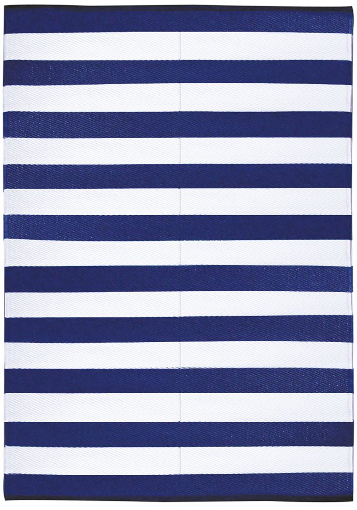 Stripes True Blue White Outdoor Rug